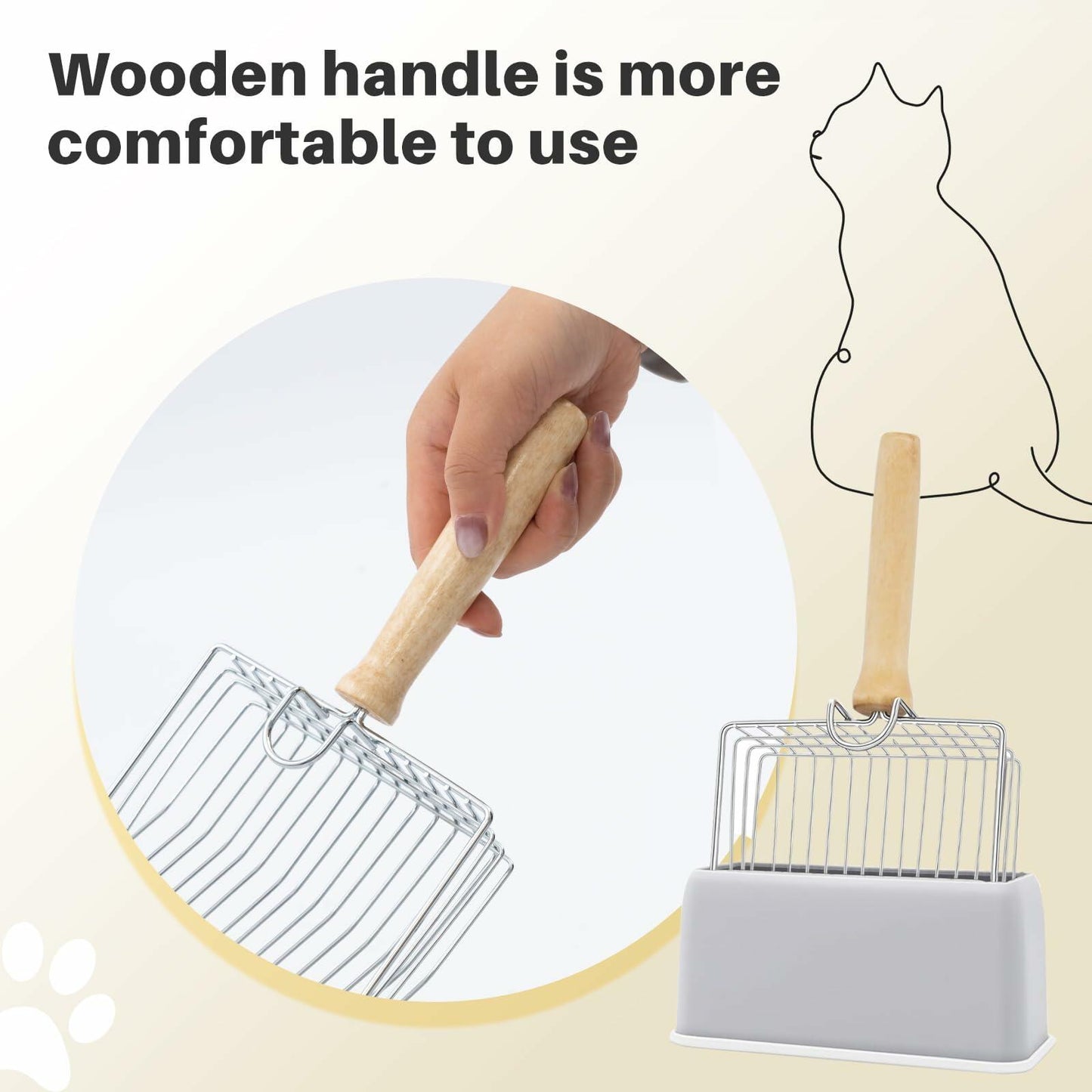 Thirdream Stainless Steel Cat Litter Scoop with Wood Grip Heavy Duty