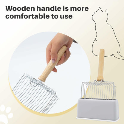 Thirdream Stainless Steel Cat Litter Scoop with Wood Grip Heavy Duty
