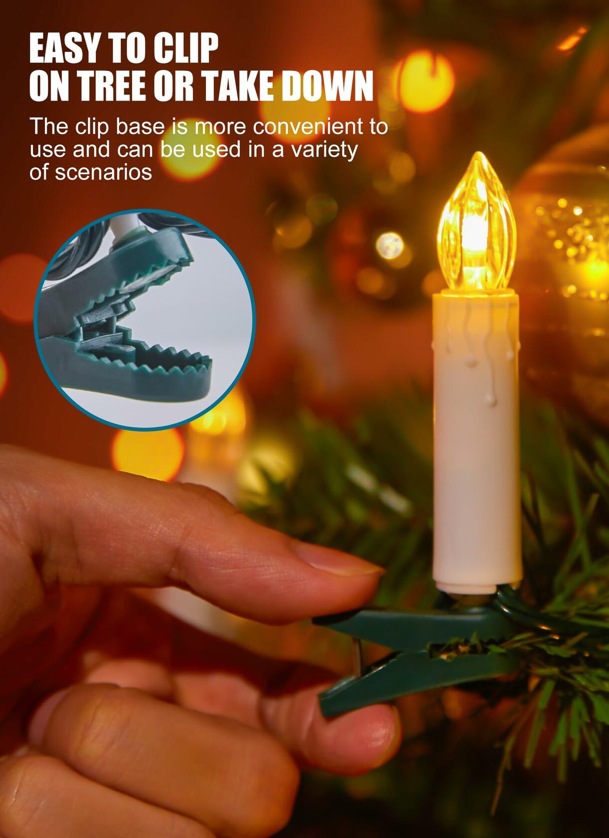 Minetom 50LED Battery Operated Christmas Tree Candles Warm White 48FT 8 Modes