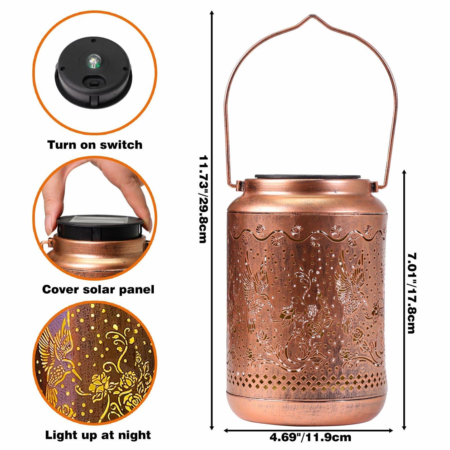 MEWOOCUE Solar Waterproof Hummingbird Lantern Outdoor Garden Decor 12x18 Rose