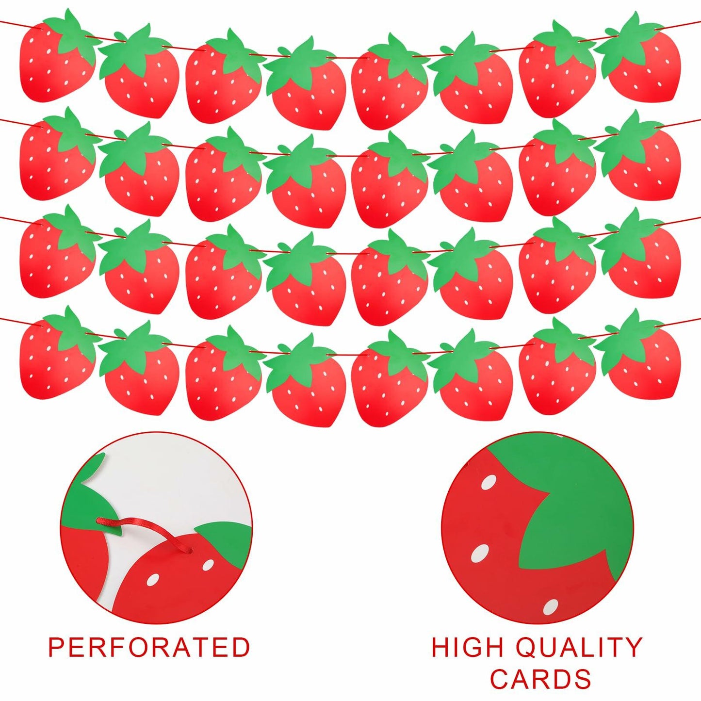 PEUTIER 4pcs Strawberry Party Banners Baby Shower Decorations Red Paper