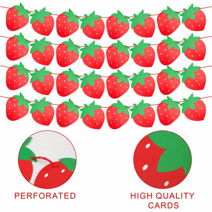 PEUTIER 4pcs Strawberry Party Banners Baby Shower Decorations Red Paper
