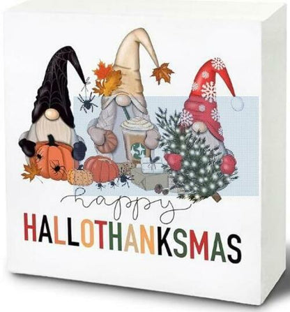 UNCDLV Happy Gnomes Wooden Sign Fall Decor 6x6 Inch hallothanksmas2