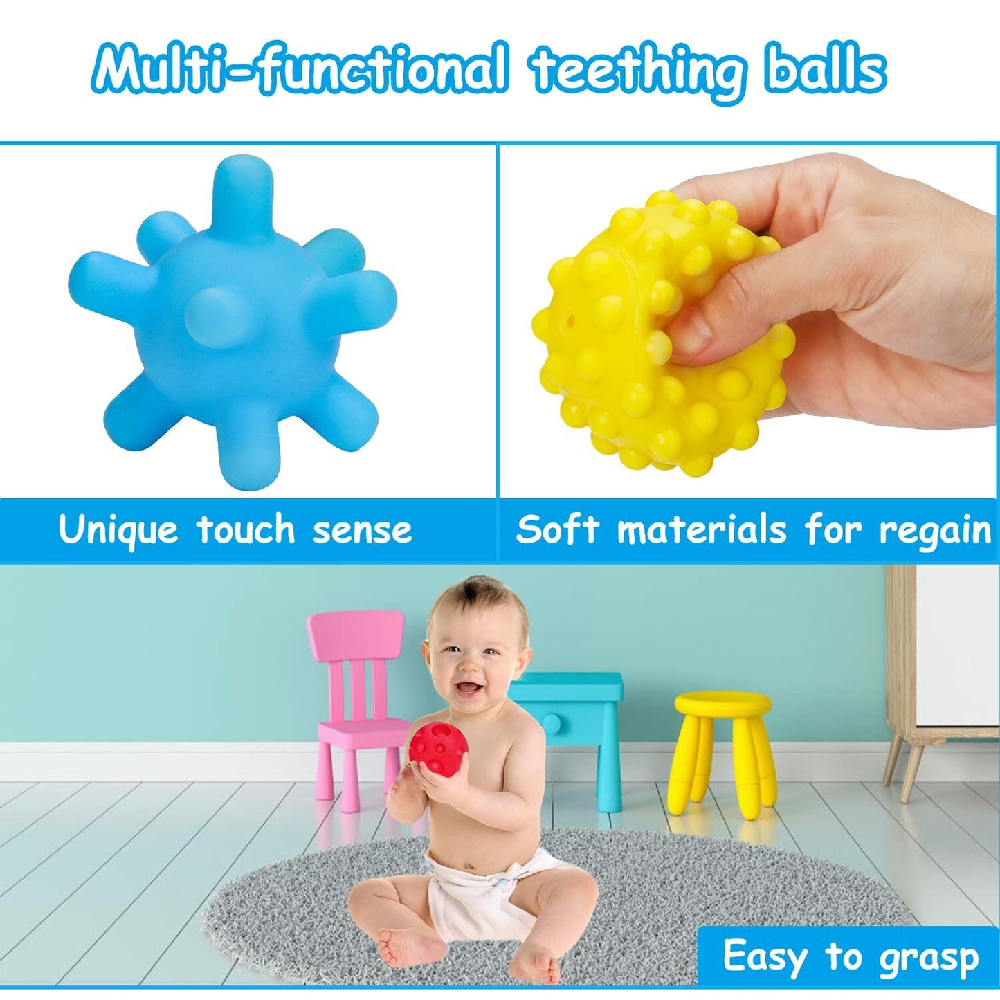 Thremhoo Montessori Silicone Baby Pull String Toy Toddler Red Blue Multi-color
