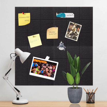 YUSALCEF 12 Pcs Large 11.8" Felt Bulletin Board Tiles Black with 60 Push Pins