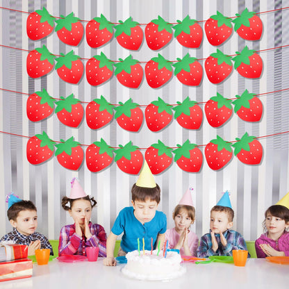 PEUTIER 4pcs Strawberry Party Banners Baby Shower Decorations Red Paper