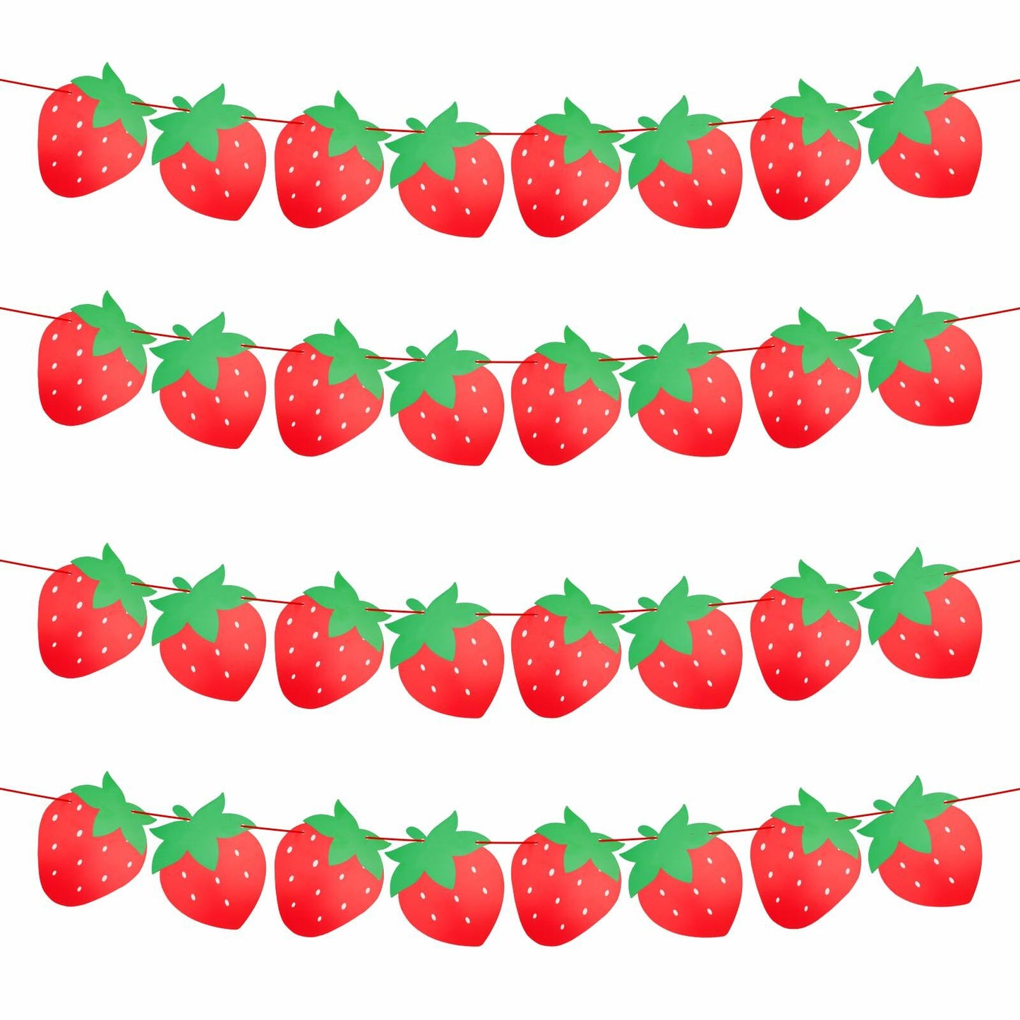 PEUTIER 4pcs Strawberry Party Banners Baby Shower Decorations Red Paper