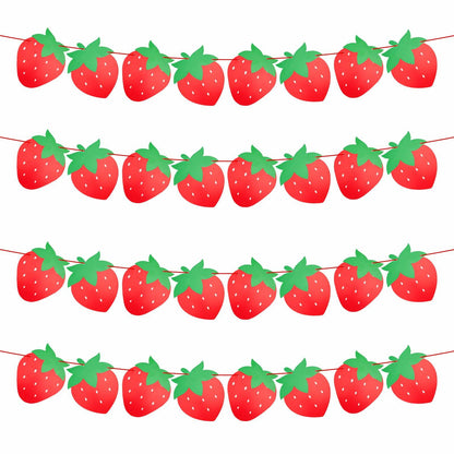 PEUTIER 4pcs Strawberry Party Banners Baby Shower Decorations Red Paper