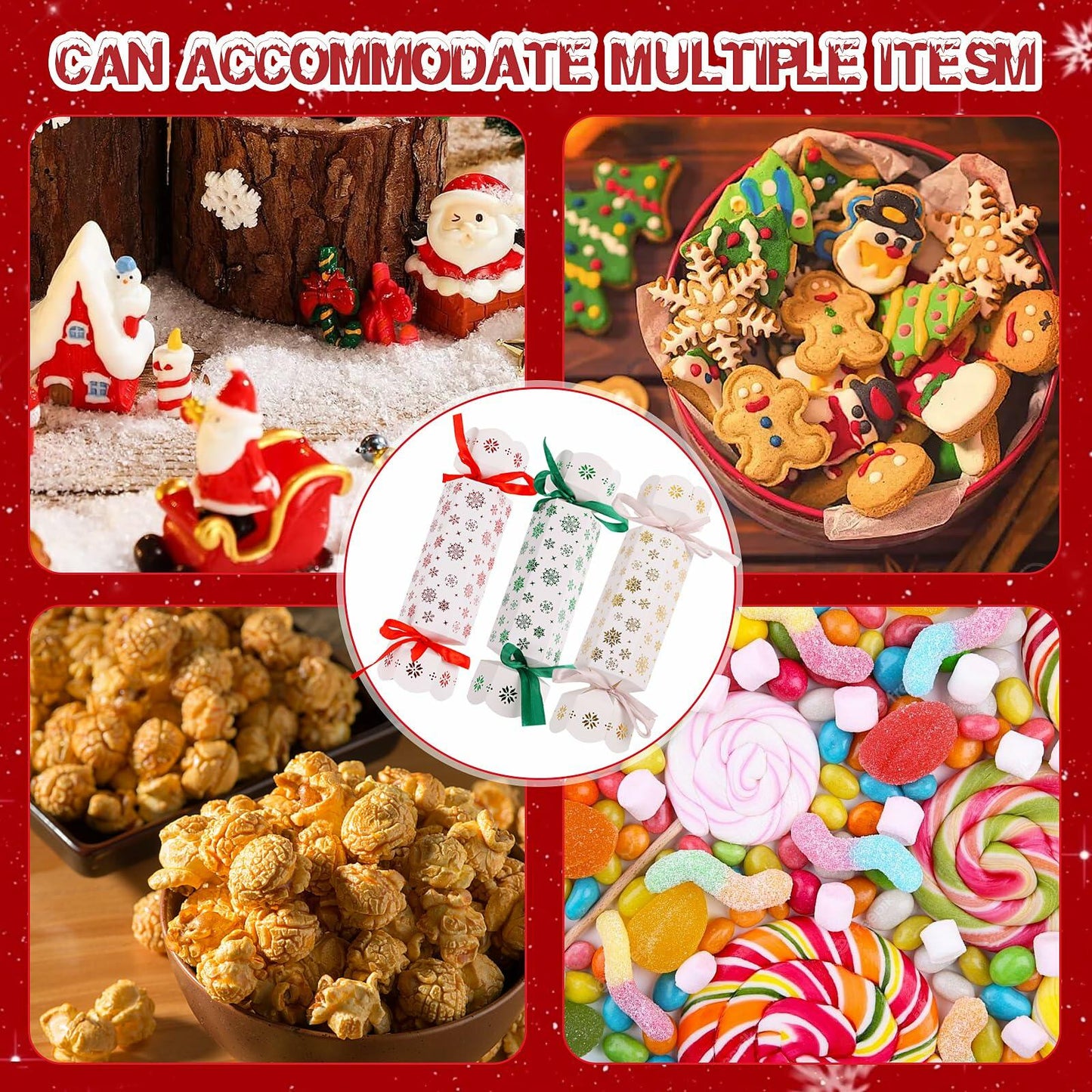 CCINEE Christmas Treat Boxes 24 Pack DIY Snowflake Ribbon Red Paper