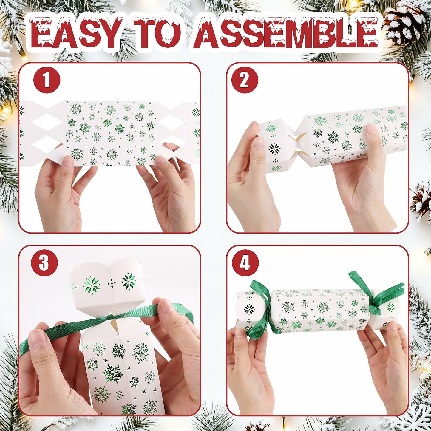 CCINEE Christmas Treat Boxes 24 Pack DIY Snowflake Ribbon Red Paper