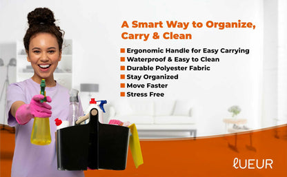 LUEUR Cleaning Caddy Organizer with Handle, Multiple Compartments, Black