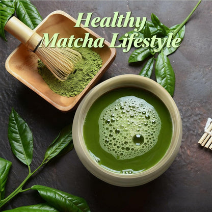 Sfutee Matcha Whisk Set 4pcs Ceramic Bowl Bamboo Scoop Chasen Holder 19oz Green