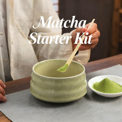 Sfutee Matcha Whisk Set 4pcs Ceramic Bowl Bamboo Scoop Chasen Holder 19oz Green