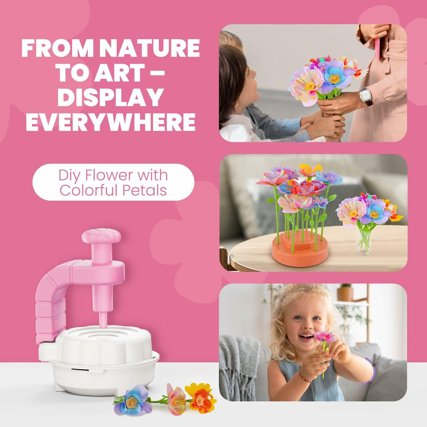 windpaint Arts and Crafts DIY Fabric Flower Bouquet Kit for Kids Pink