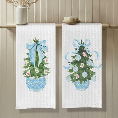 SereneHanctuary Chinoiserie Pink Bow Martini Kitchen Towels 16x24 Set of 4