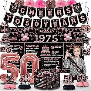 Juesly 50th Birthday Decorations 24PCS Rose Gold Banner Balloons Honeycomb