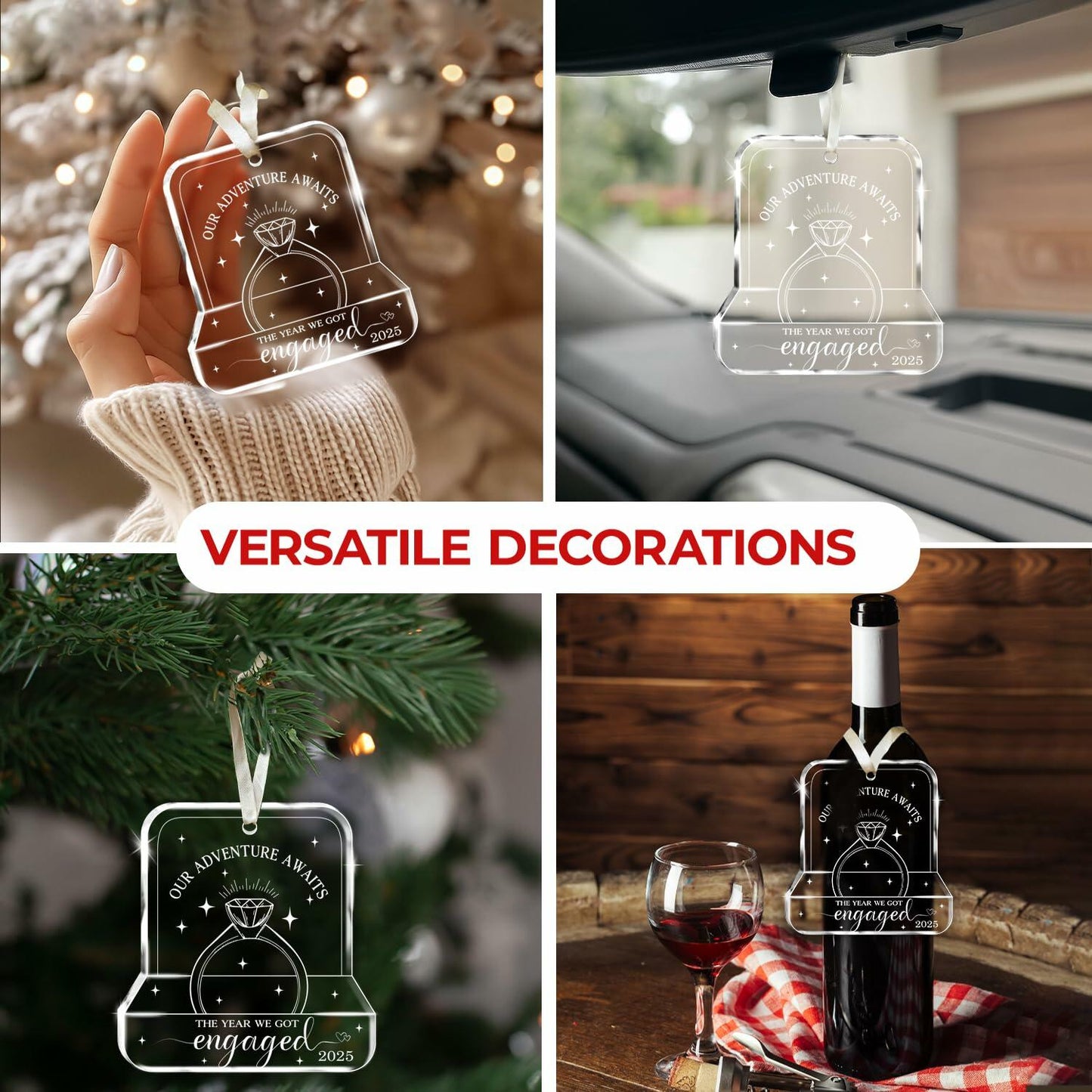 NewEleven Valentines Day Gifts 2025 Glass Ornaments for Couples Engaged 2025