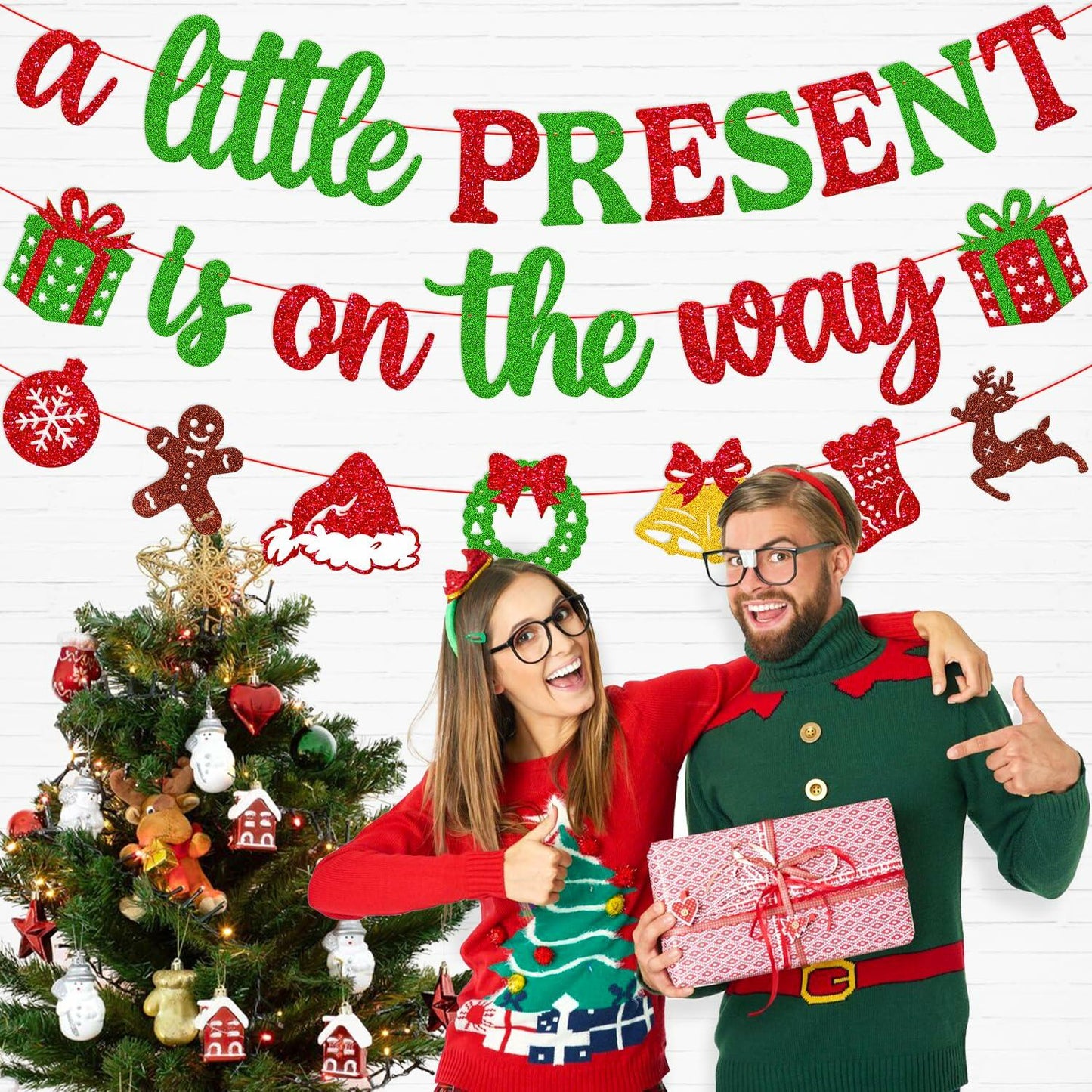 Ruicenbabiii Red A Little Present Is on the Way Baby Shower Banner Christmas