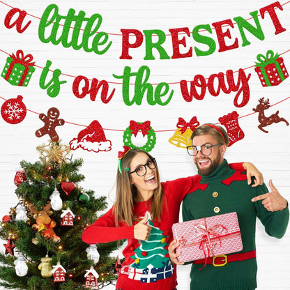 Ruicenbabiii Red A Little Present Is on the Way Baby Shower Banner Christmas