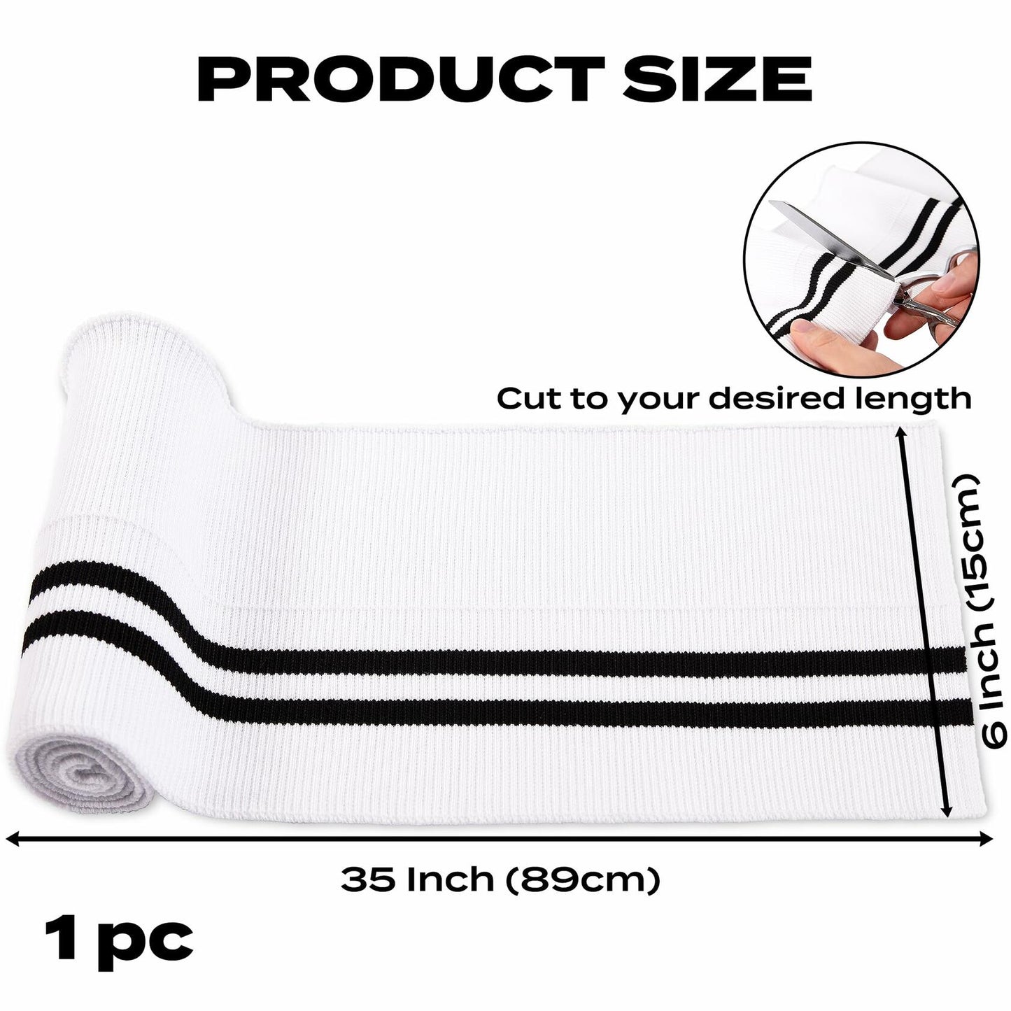 ONLY 2x2 Striped Rib Knit Fabric White 6x35 Inches Polyester Spandex