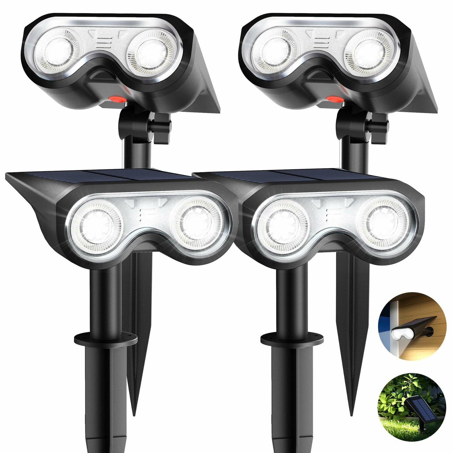 HMDecor Solar Spot Lights Outdoor IP67 Waterproof 4 Pack Cold White 6500K