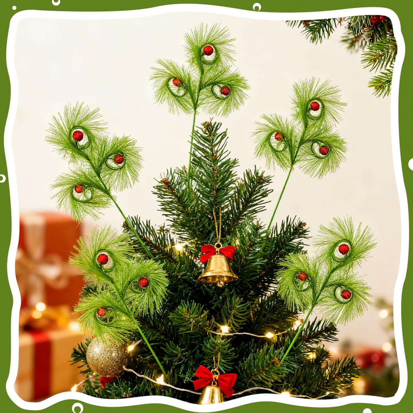 babyye 6 Pcs Christmas Tree Topper 17in Green Curly Plush Decorations
