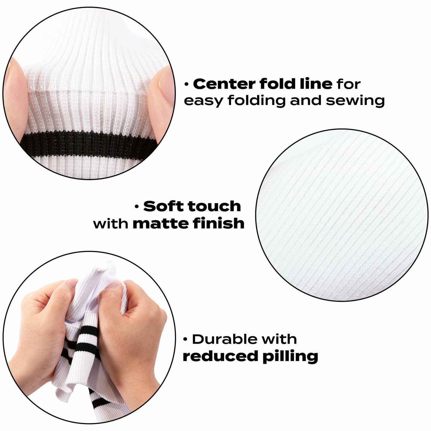 ONLY 2x2 Striped Rib Knit Fabric White 6x35 Inches Polyester Spandex