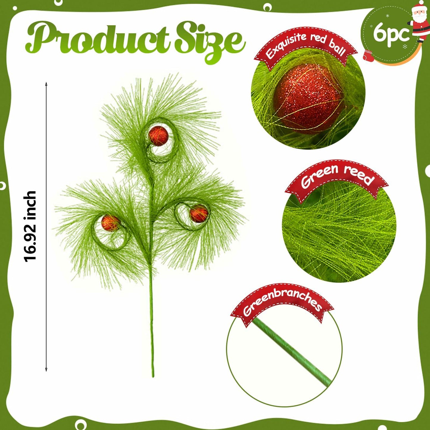babyye 6 Pcs Christmas Tree Topper 17in Green Curly Plush Decorations