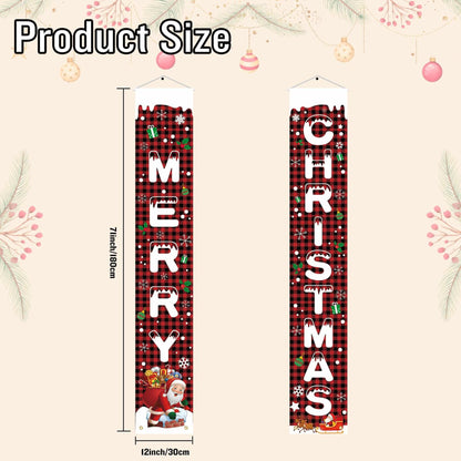 Libemskix Merry Christmas Door Banner 71x12in Red Black Buffalo Plaid 2pcs