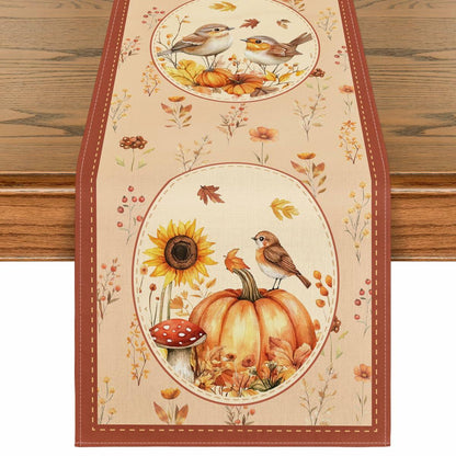 Artoid Mode Pumpkin Bird Floral Table Runner Red 13x72 Inch Rustic Bohemian