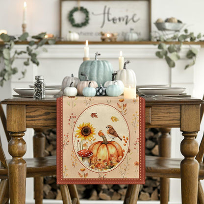 Artoid Mode Pumpkin Bird Floral Table Runner Red 13x72 Inch Rustic Bohemian
