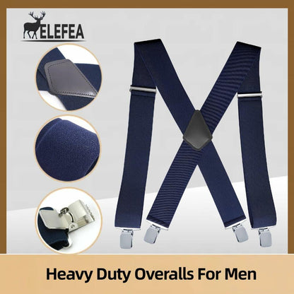 ELEFEA Men's Heavy Duty Suspenders 2" Wide X-Shape Adjustable Navy Blue Size L