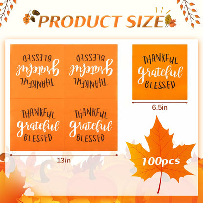 AllReal 100Pcs Thanksgiving Fall Pumpkin Orange Paper Napkins Disposable