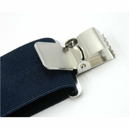 ELEFEA Men's Heavy Duty Suspenders 2" Wide X-Shape Adjustable Navy Blue Size L