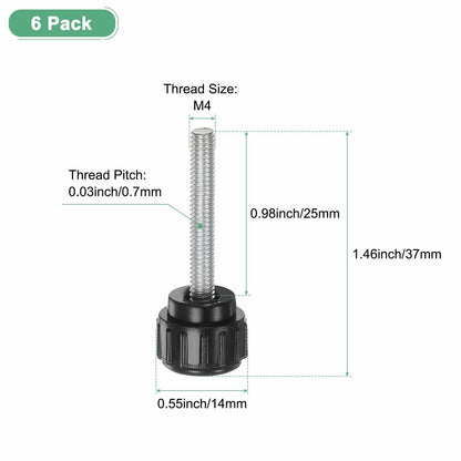 M METERXITY 6-Pack M4x25mm Knurled Clamping Knobs Carbon Steel Black