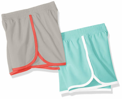 Amazon Essentials Girls Active Running Shorts 2 Pack Aqua Blue/Grey Size XL