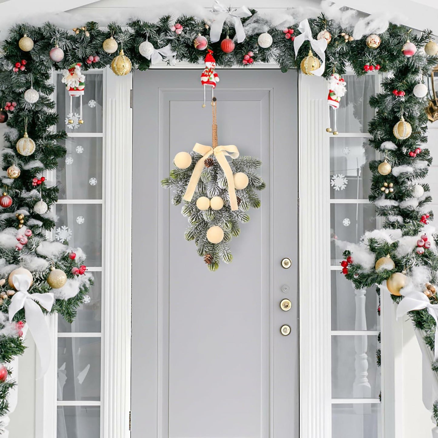Super Holiday 2PCS Beige Velvet Bow Ball Christmas Decorations Flocked