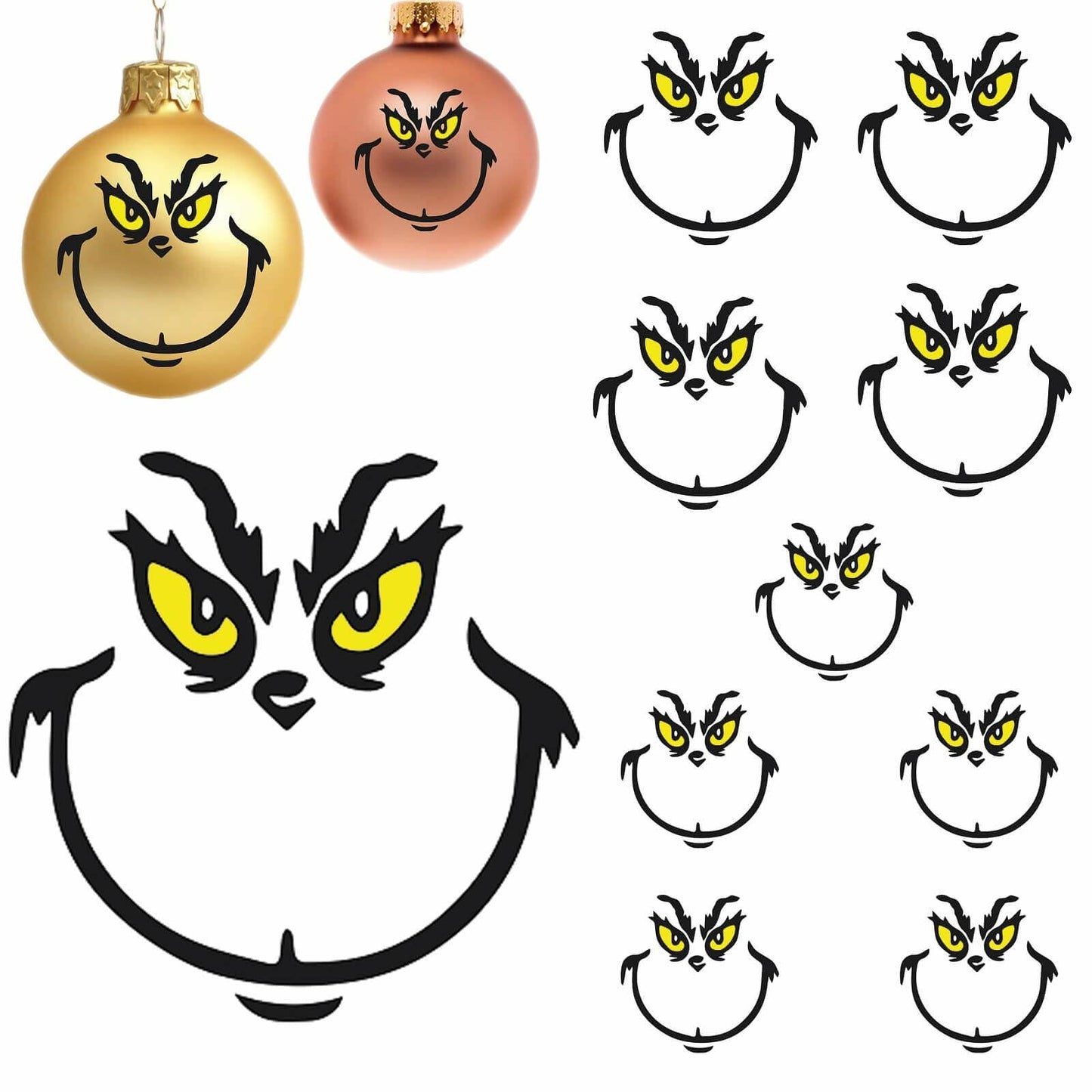 TRIZILLA Christmas Transfer Stickers Ornament Face Decals Vinyl 10 Pack