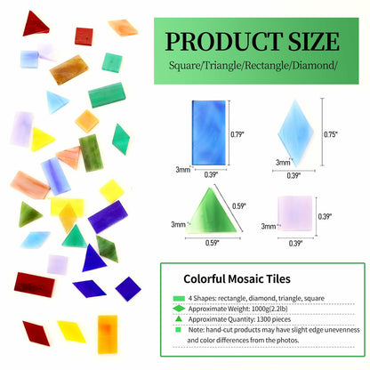 VARIART Mosaic Glass Tiles Large Petal Rainbow 120 Pcs 1.1 lbs