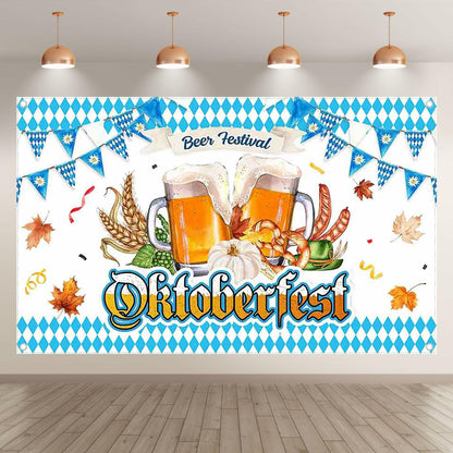ZTHMOE Oktoberfest Photography Backdrop 72x43inch Blue White Bavarian