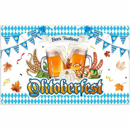 ZTHMOE Oktoberfest Photography Backdrop 72x43inch Blue White Bavarian