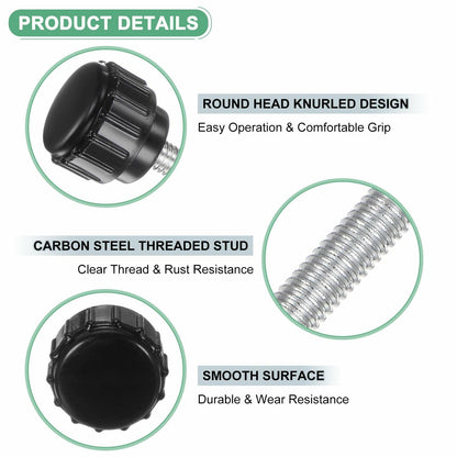 M METERXITY 6-Pack M4x25mm Knurled Clamping Knobs Carbon Steel Black