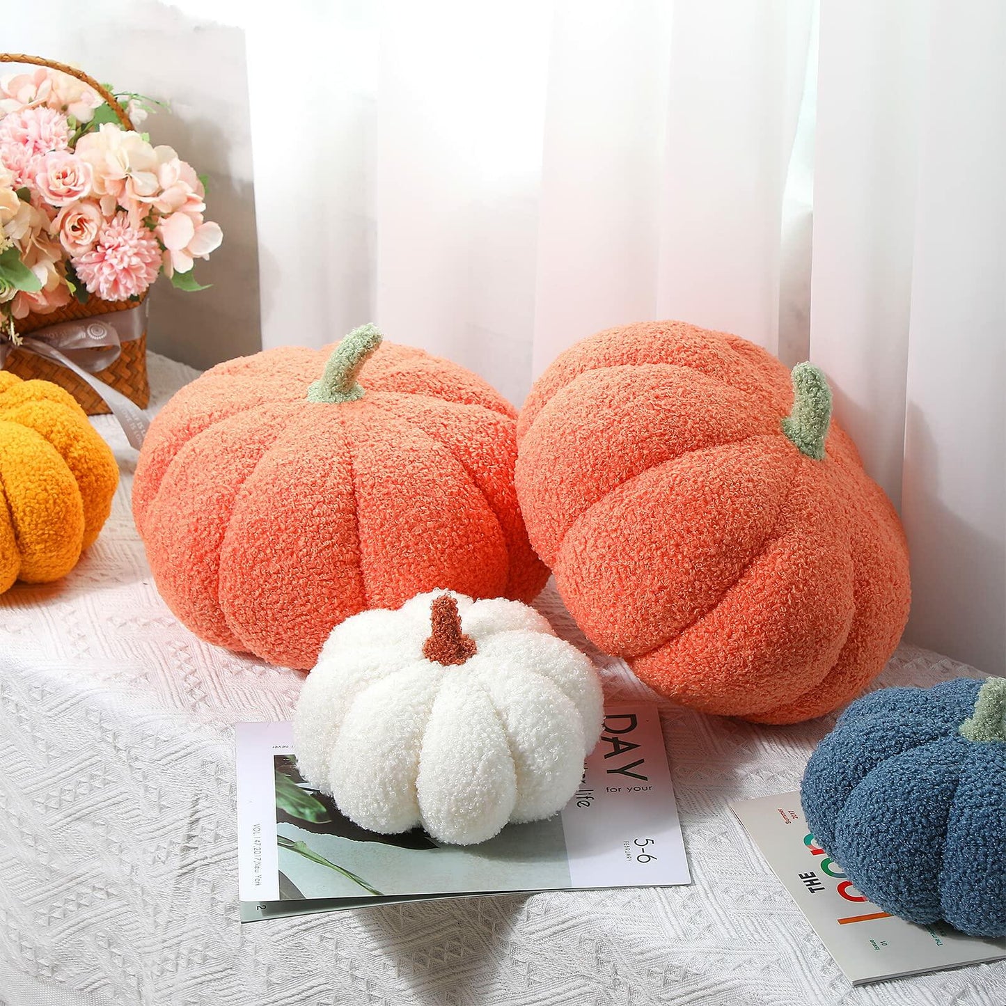 Queekay 2 Pcs Pumpkin Pillow Plush 11x9.5 Inch Orange Fall Decor