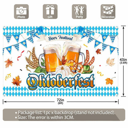 ZTHMOE Oktoberfest Photography Backdrop 72x43inch Blue White Bavarian