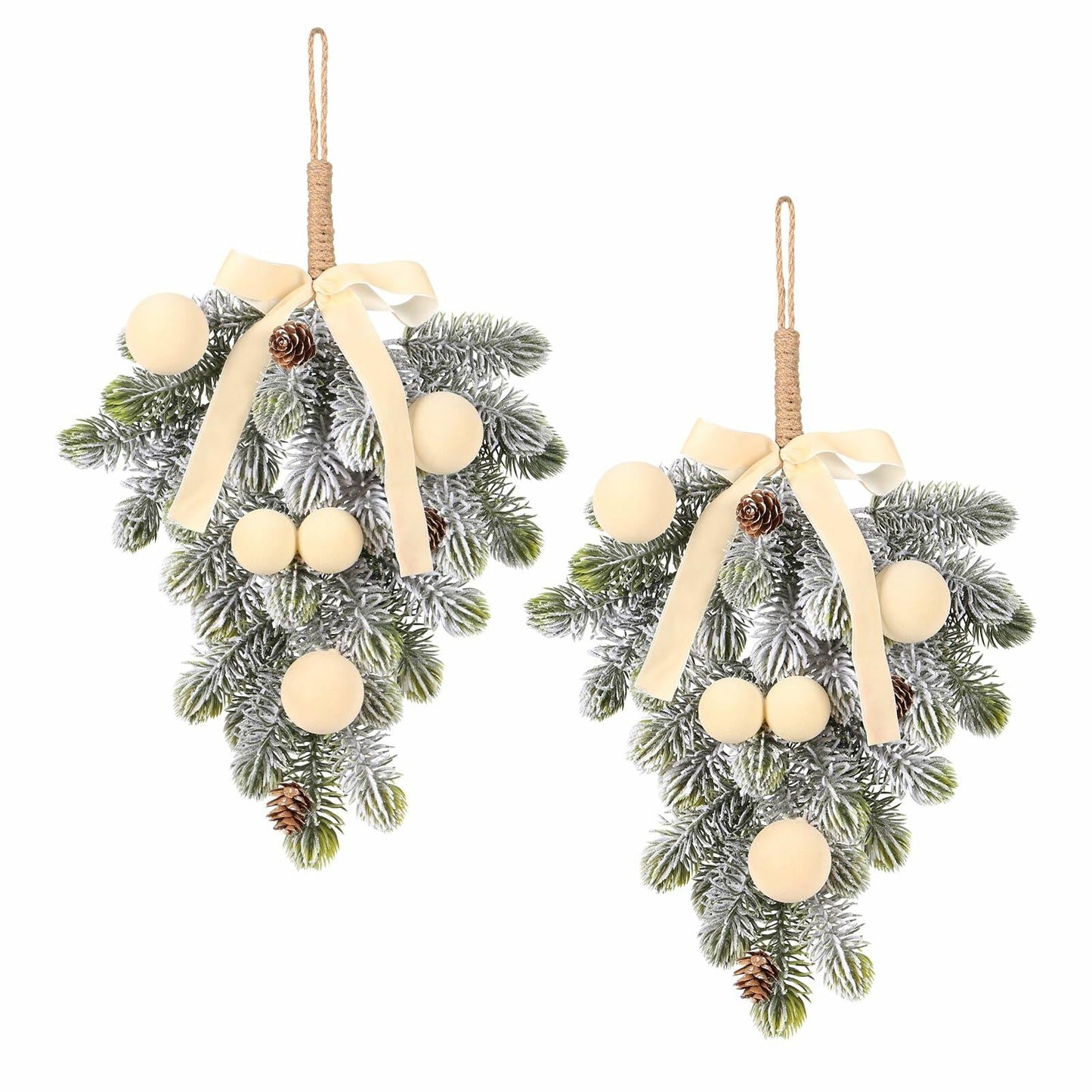 Super Holiday 2PCS Beige Velvet Bow Ball Christmas Decorations Flocked