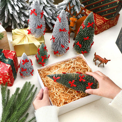 Soaoo 12 Pack Bottle Brush Christmas Trees 5-10in Wood Base Green Silver