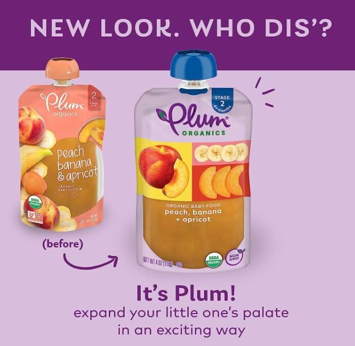 Plum Organics Stage 2 Baby Food Peach Banana Apricot 4oz Pouch Pack of 6