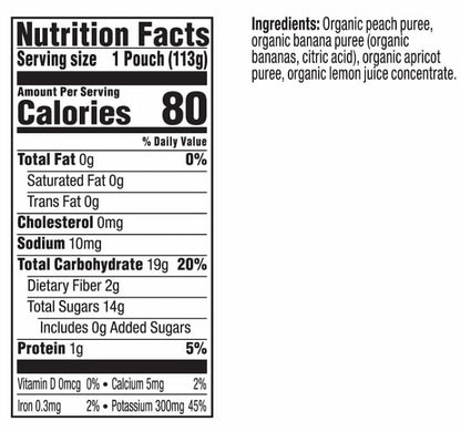 Plum Organics Stage 2 Baby Food Peach Banana Apricot 4oz Pouch Pack of 6
