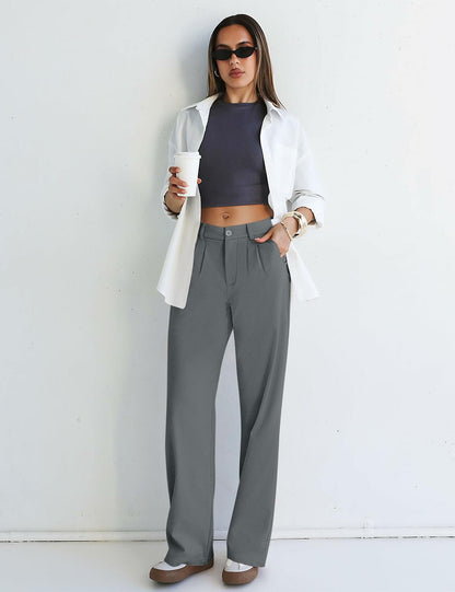 Kistore Womens Wide Leg Pleated Palazzo Work Trousers Blue Gray Size S
