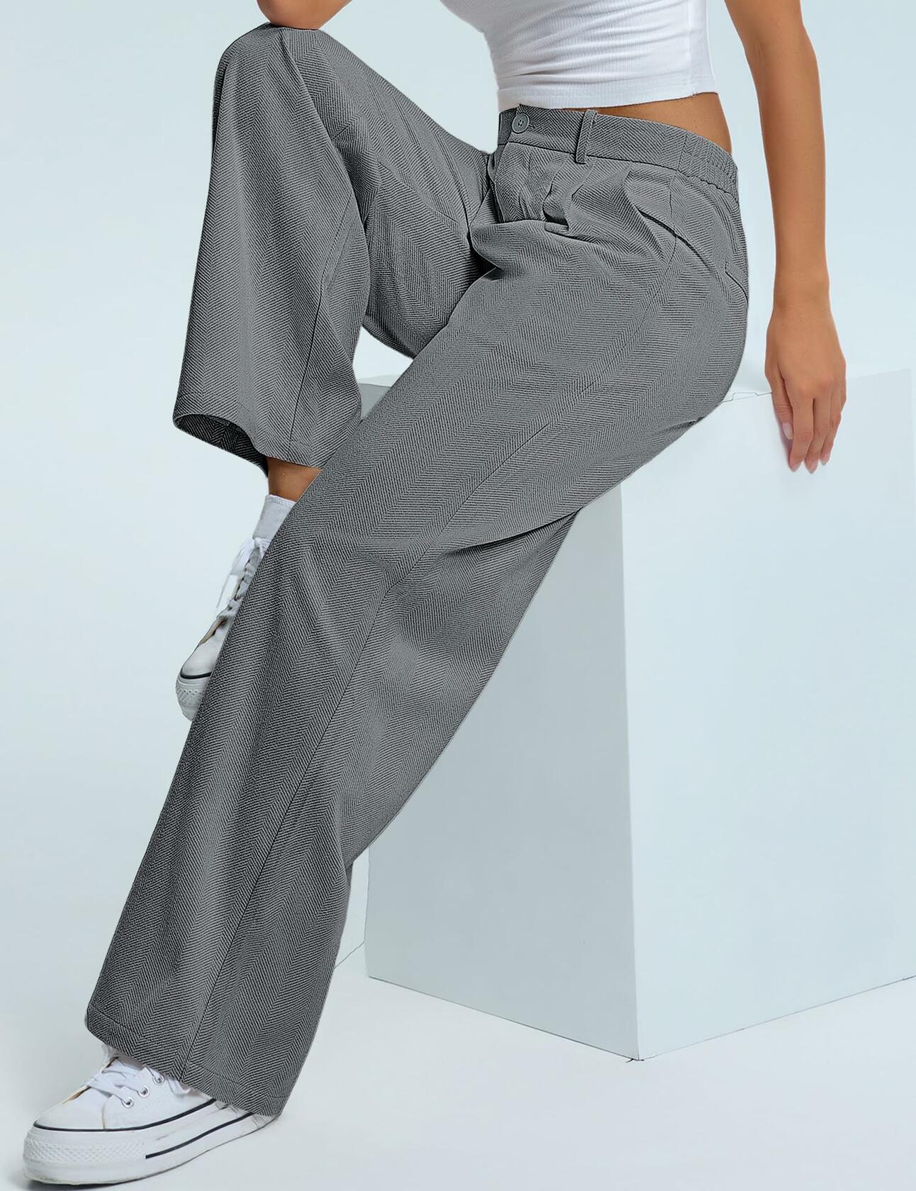 Kistore Womens Wide Leg Pleated Palazzo Work Trousers Blue Gray Size S